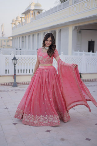 Pink Fendi Silk Zari Sequins Lehenga Choli ClothsVilla