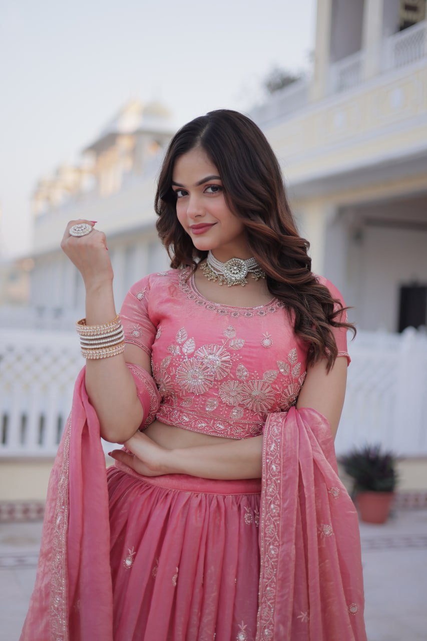 Pink Fendi Silk Zari Sequins Lehenga Choli ClothsVilla