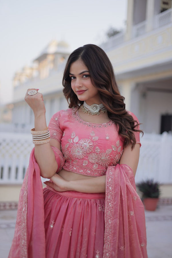 Pink Fendi Silk Zari Sequins Lehenga Choli ClothsVilla