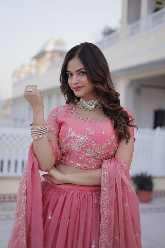 Pink Fendi Silk Zari Sequins Lehenga Choli ClothsVilla
