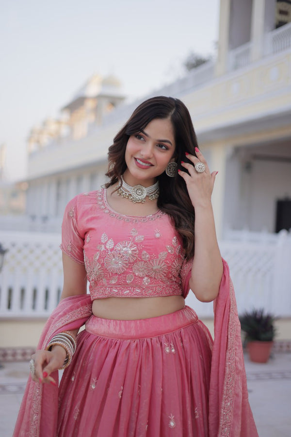 Pink Fendi Silk Zari Sequins Lehenga Choli ClothsVilla