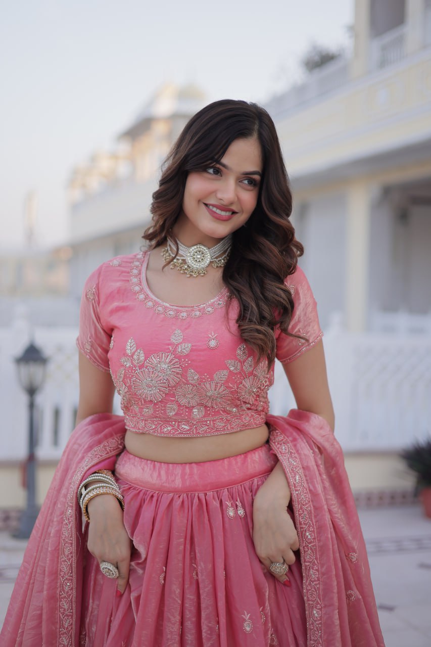 Pink Fendi Silk Zari Sequins Lehenga Choli ClothsVilla