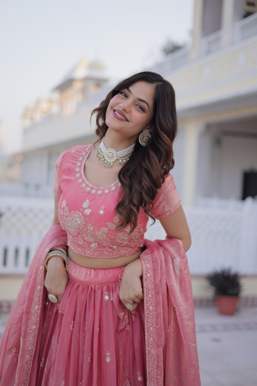 Pink Fendi Silk Zari Sequins Lehenga Choli ClothsVilla