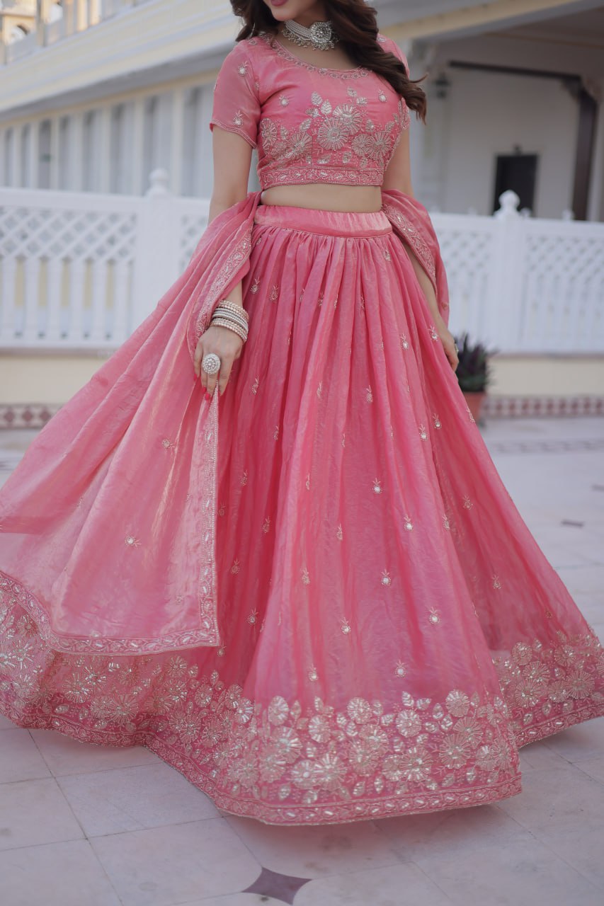 Pink Fendi Silk Zari Sequins Lehenga Choli ClothsVilla