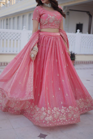 Pink Fendi Silk Zari Sequins Lehenga Choli ClothsVilla
