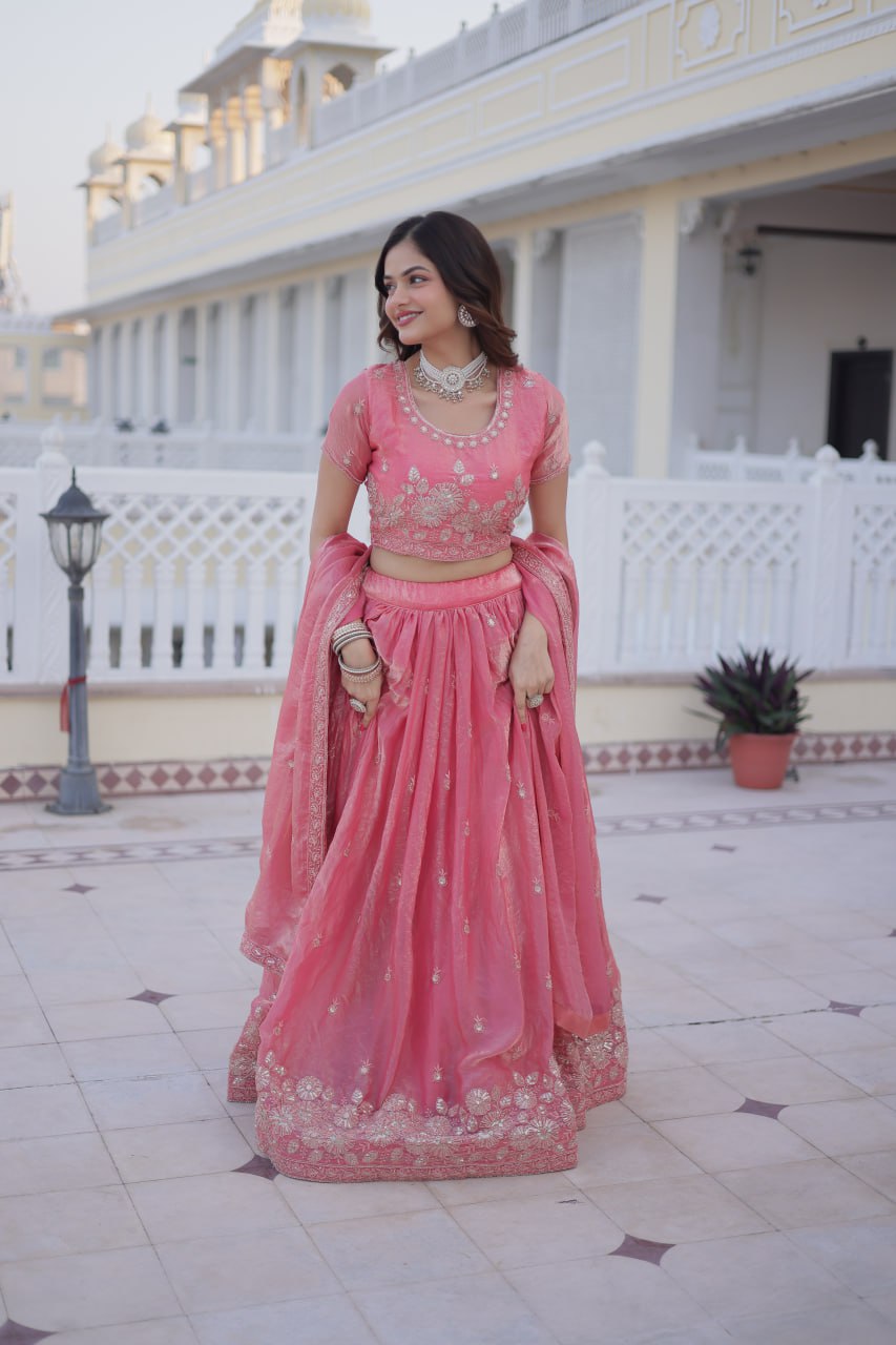 Pink Fendi Silk Zari Sequins Lehenga Choli ClothsVilla