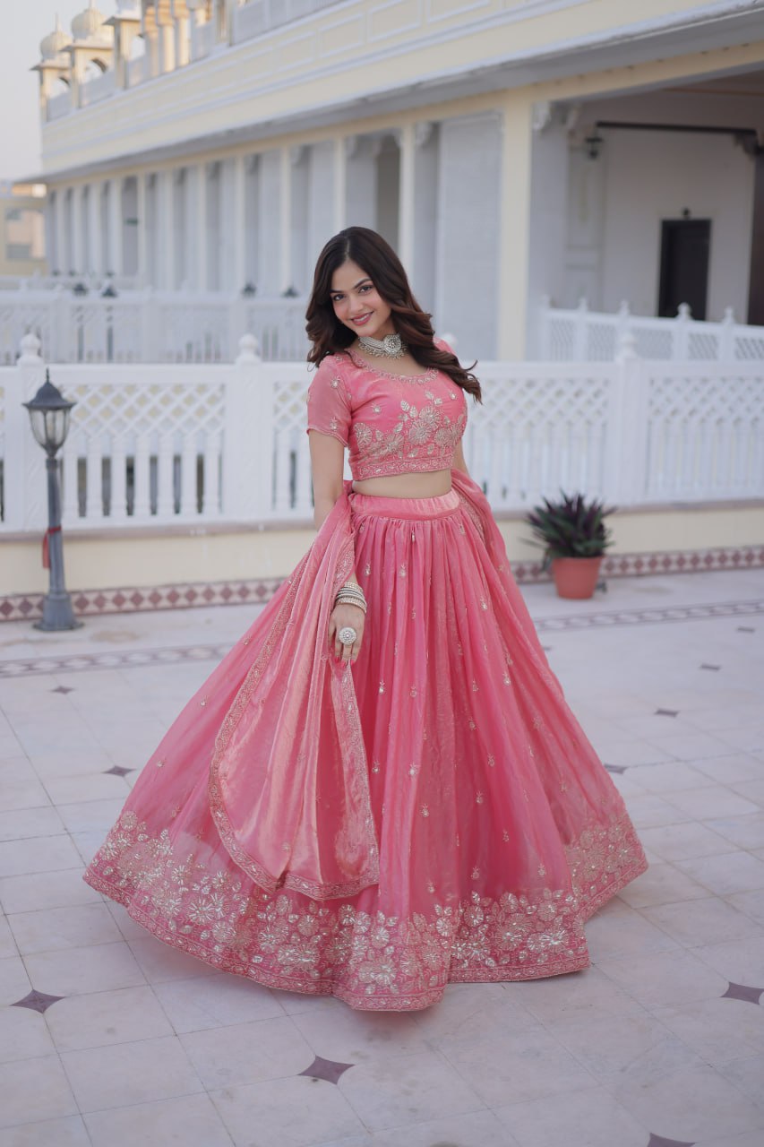 Pink Fendi Silk Zari Sequins Lehenga Choli ClothsVilla