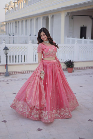 Pink Fendi Silk Zari Sequins Lehenga Choli ClothsVilla