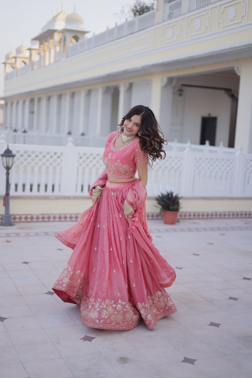 Pink Fendi Silk Zari Sequins Lehenga Choli ClothsVilla