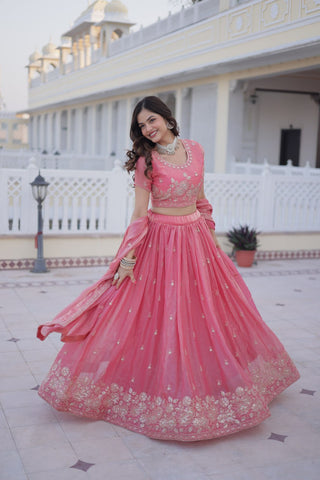 Pink Fendi Silk Zari Sequins Lehenga Choli ClothsVilla