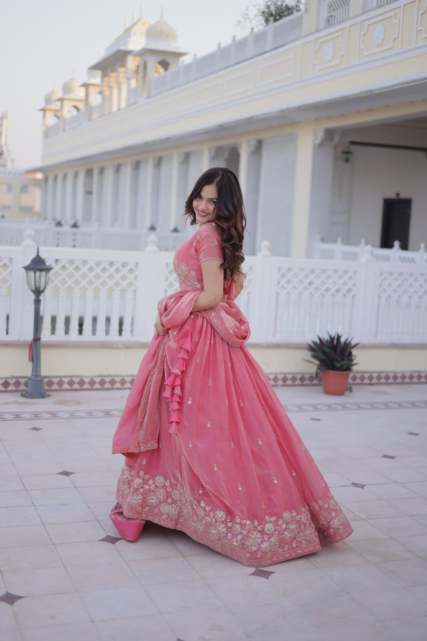 Pink Fendi Silk Zari Sequins Lehenga Choli ClothsVilla