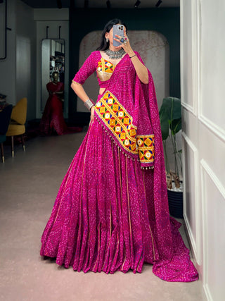 Pink Flared Lehenga with Gamthi Work ClothsVilla