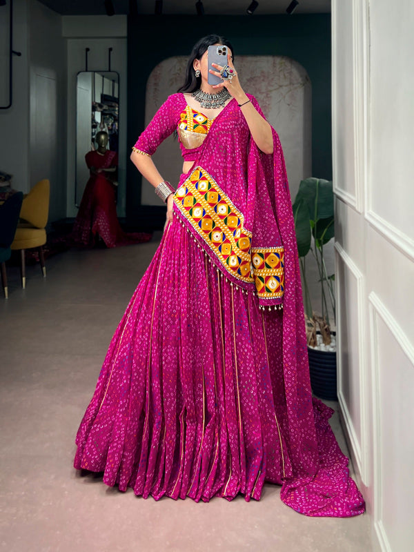 Pink Flared Lehenga with Gamthi Work ClothsVilla