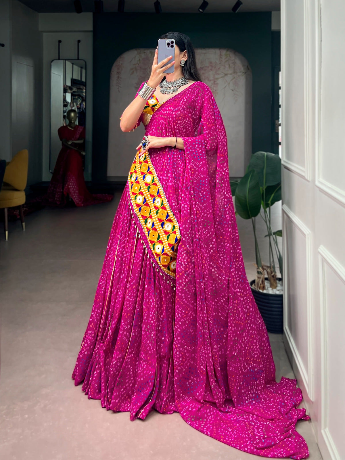 Pink Flared Lehenga with Gamthi Work ClothsVilla