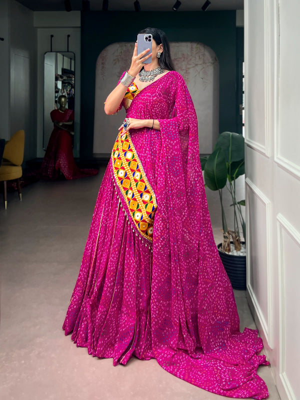Pink Flared Lehenga with Gamthi Work ClothsVilla