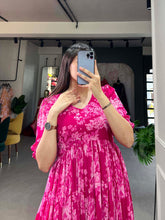 Load image into Gallery viewer, Pink Floral Georgette Frock for Effortless Summer Style ClothsVilla