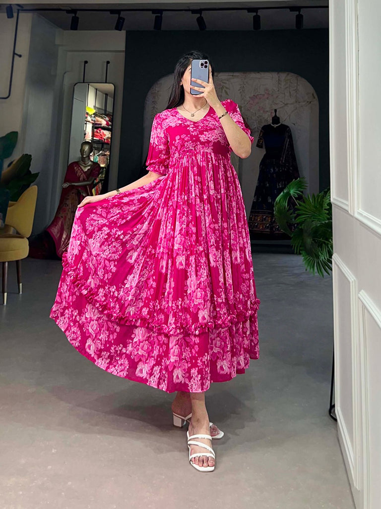 Pink Floral Georgette Frock for Effortless Summer Style ClothsVilla