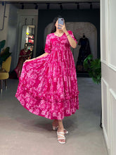 Load image into Gallery viewer, Pink Floral Georgette Frock for Effortless Summer Style ClothsVilla