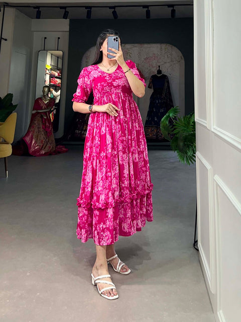 Pink Floral Georgette Frock for Effortless Summer Style ClothsVilla Main image