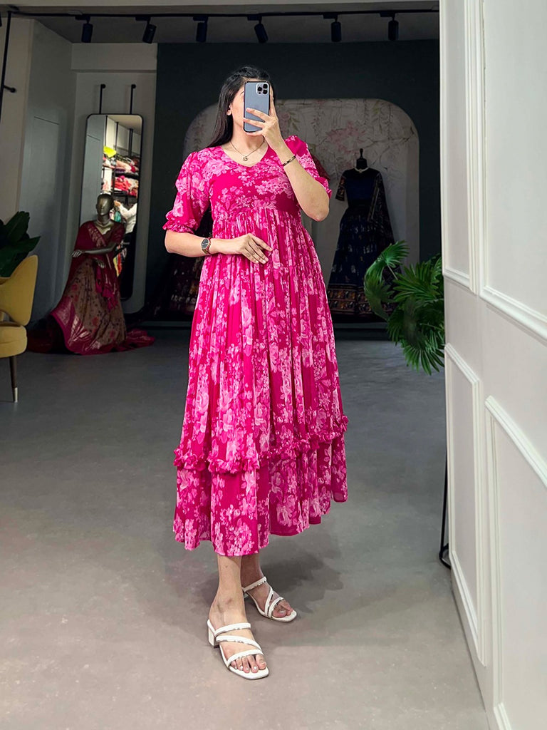 Pink Floral Georgette Frock for Effortless Summer Style ClothsVilla