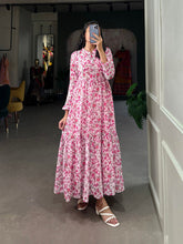 Load image into Gallery viewer, Pink Floral Georgette Frock in Modern Ethnic Style ClothsVilla