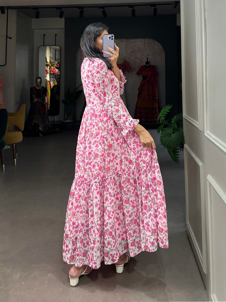 Pink Floral Georgette Frock in Modern Ethnic Style ClothsVilla