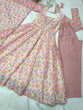 Load image into Gallery viewer, Pink Floral Print Heavy Chiffon Anarkali Set with Potli Neck, Dupatta &amp; Pants ClothsVilla