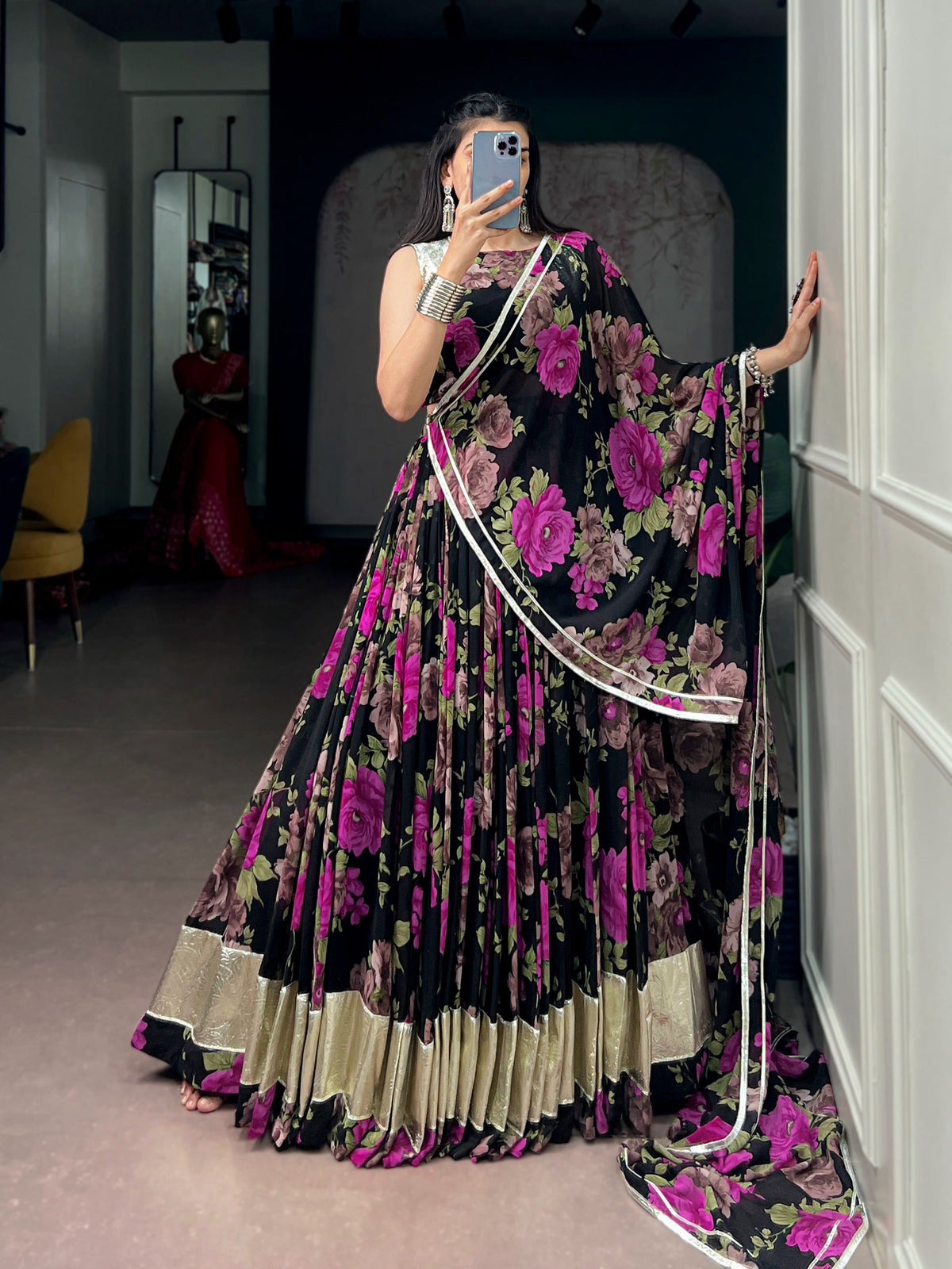 Pink Floral Print Lehenga Choli ClothsVilla