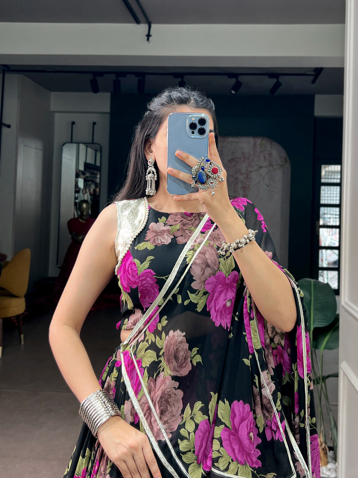 Pink Floral Print Lehenga Choli ClothsVilla
