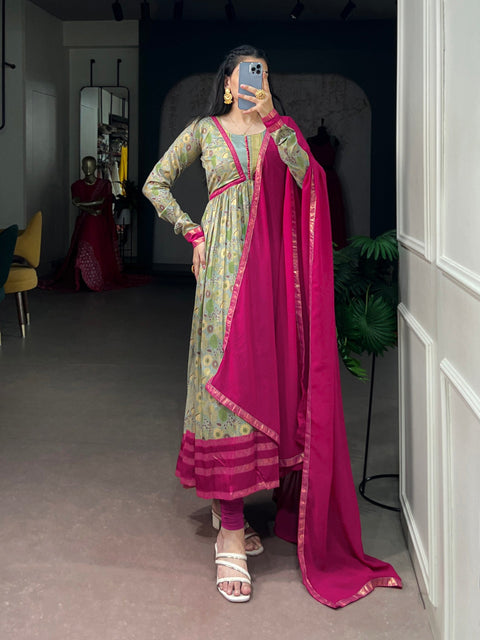 Pink Floral Printed Dress with Dupatta ClothsVilla Main image