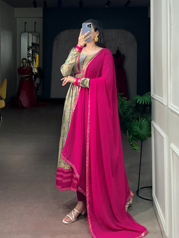 Pink Floral Printed Dress with Dupatta ClothsVilla