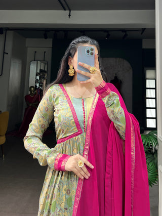 Pink Floral Printed Dress with Dupatta ClothsVilla