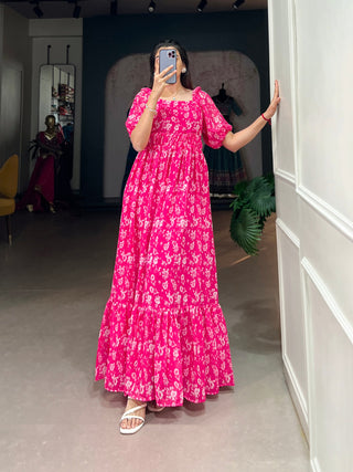 Pink Floral Printed Georgette Gown – Elegant and Timeless Charm