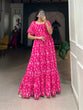 Load image into Gallery viewer, Pink Floral Printed Georgette Gown – Elegant and Timeless Charm