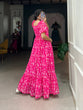 Load image into Gallery viewer, Pink Floral Printed Georgette Gown – Elegant and Timeless Charm