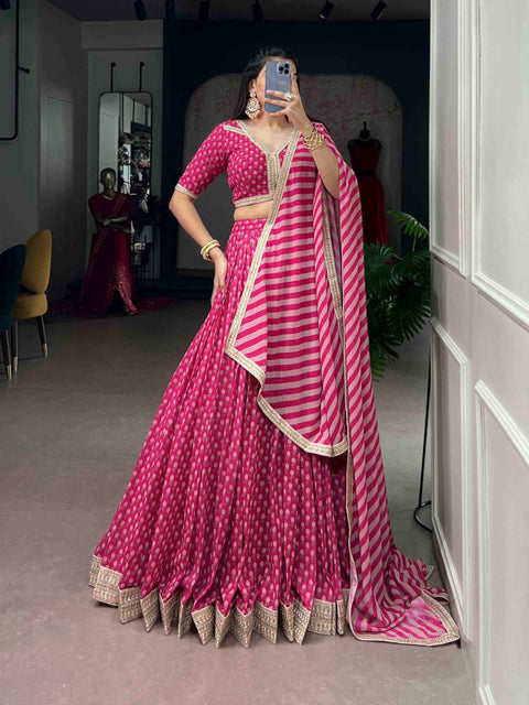 Pink Floral Printed Georgette Lehenga ClothsVilla Main image