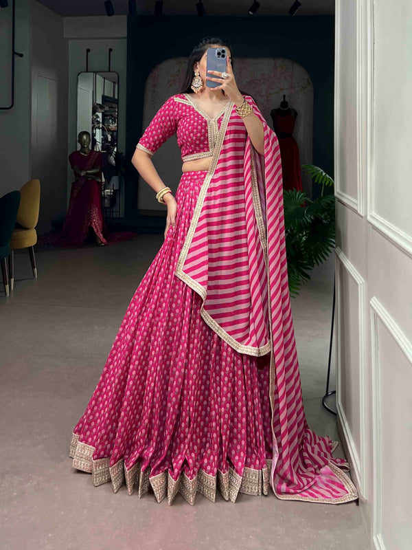 Pink Floral Printed Georgette Lehenga ClothsVilla