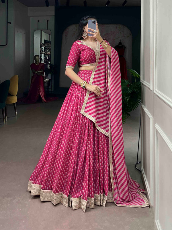 Pink Floral Printed Georgette Lehenga ClothsVilla