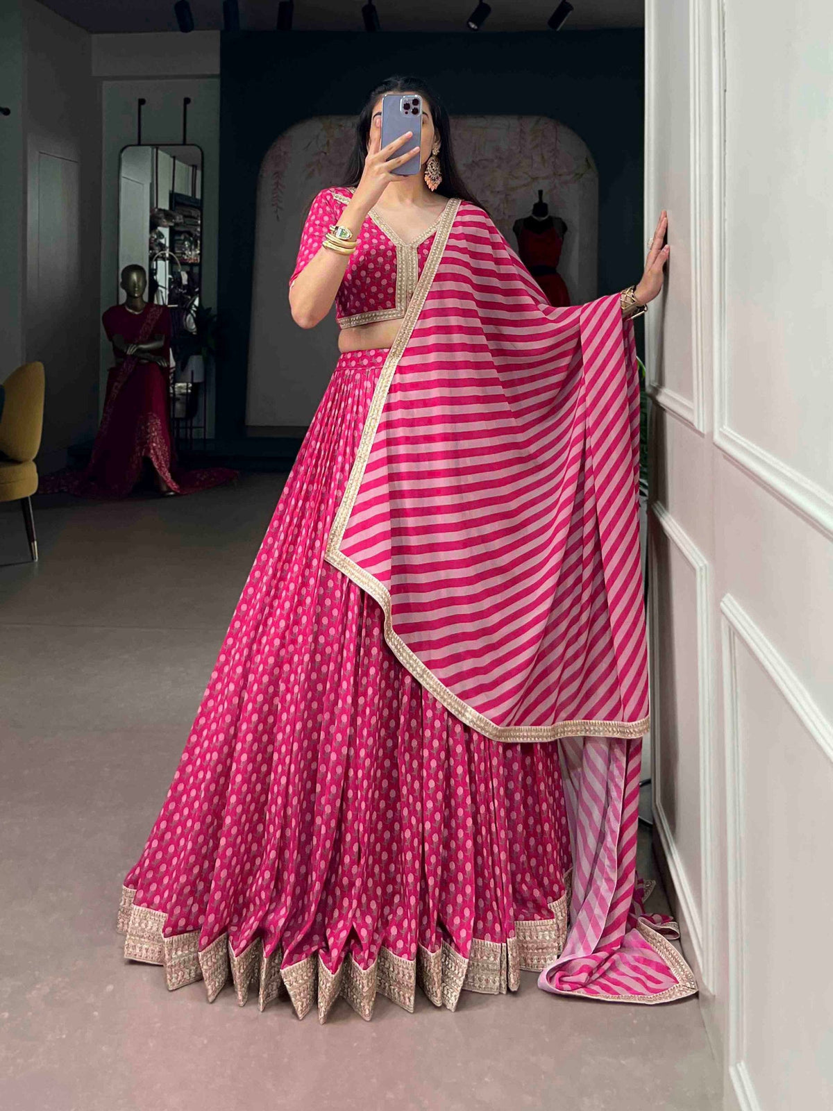 Pink Floral Printed Georgette Lehenga ClothsVilla