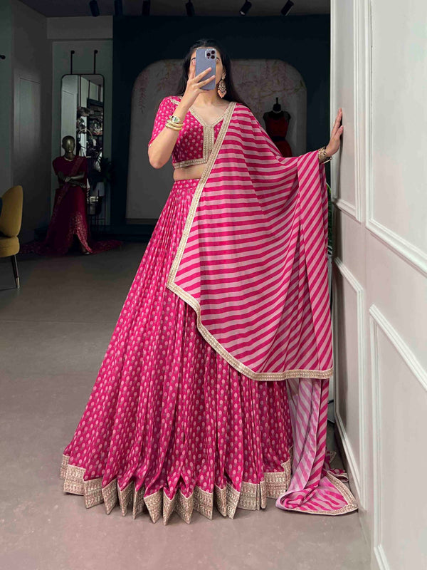 Pink Floral Printed Georgette Lehenga ClothsVilla