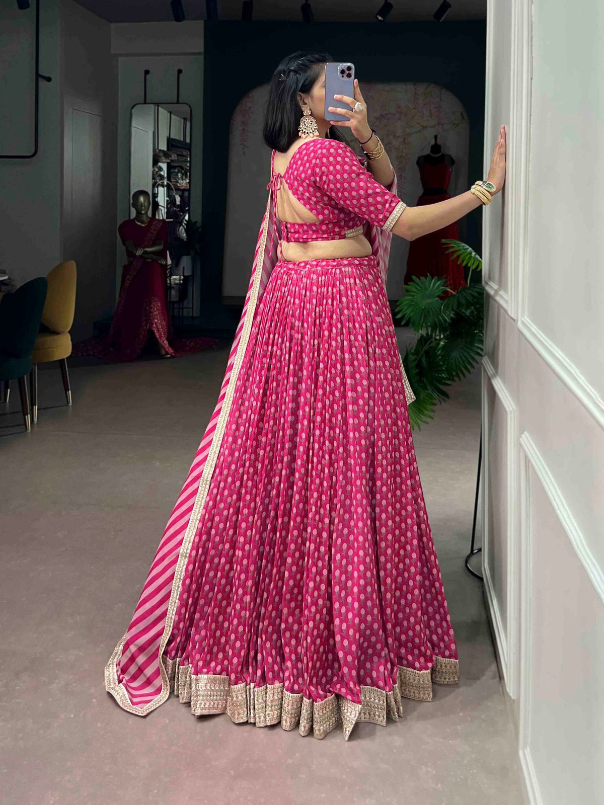 Pink Floral Printed Georgette Lehenga ClothsVilla