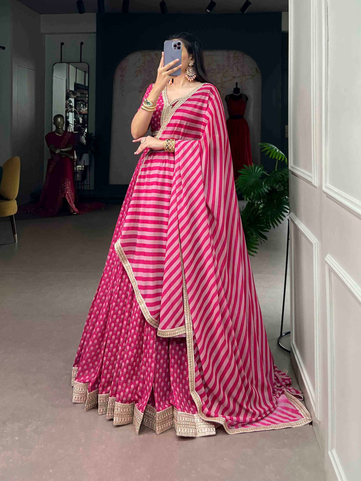 Pink Floral Printed Georgette Lehenga ClothsVilla