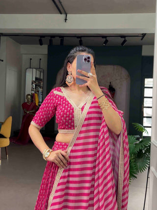 Pink Floral Printed Georgette Lehenga ClothsVilla