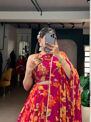 Pink Floral Printed Lehenga Choli Set ClothsVilla