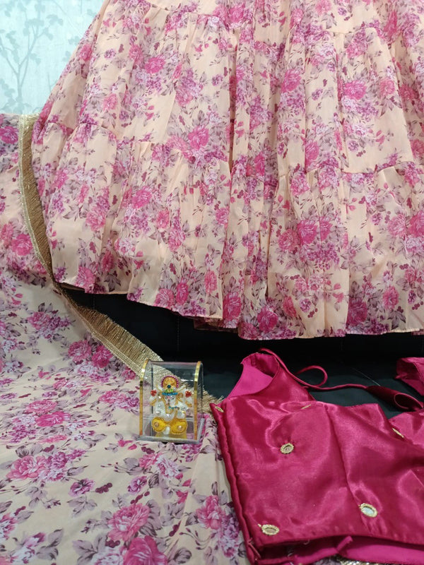 Pink Floral Printed Organza Lehenga Choli Set ClothsVilla