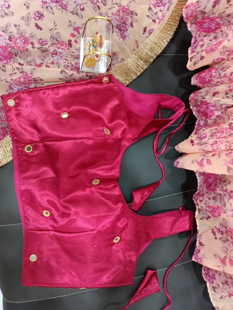 Pink Floral Printed Organza Lehenga Choli Set ClothsVilla