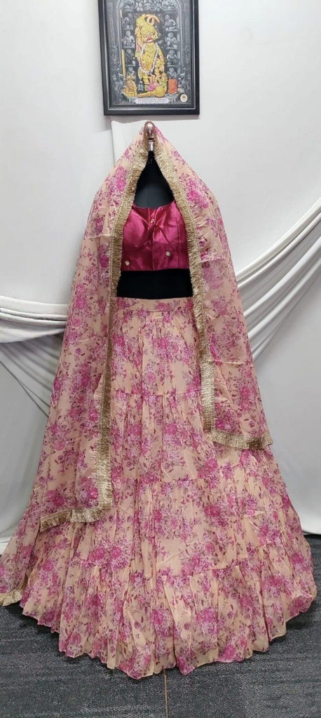 Pink Floral Printed Organza Lehenga Choli Set ClothsVilla