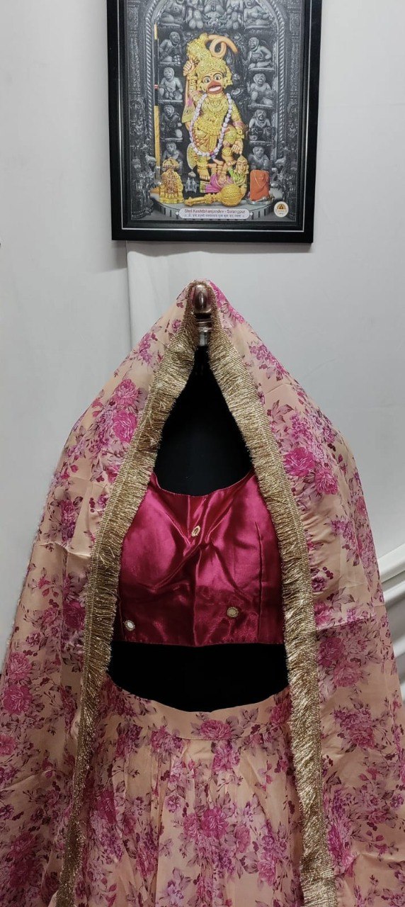 Pink Floral Printed Organza Lehenga Choli Set ClothsVilla