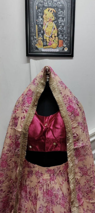 Pink Floral Printed Organza Lehenga Choli Set ClothsVilla
