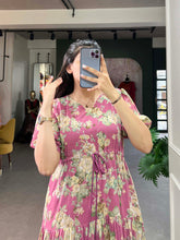 Load image into Gallery viewer, Pink Flower Fields Georgette Frock - Dreamy Florals for the Summer ClothsVilla